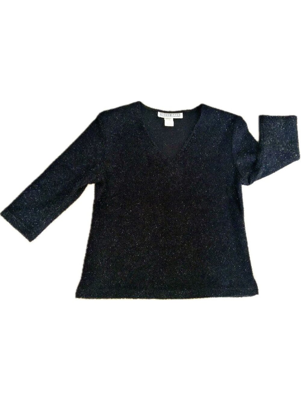 Womens Dressbarn Black holiday party Metallic Blouse V-neck Sz M 3/4 Sleeve Top - Picture 1 of 7